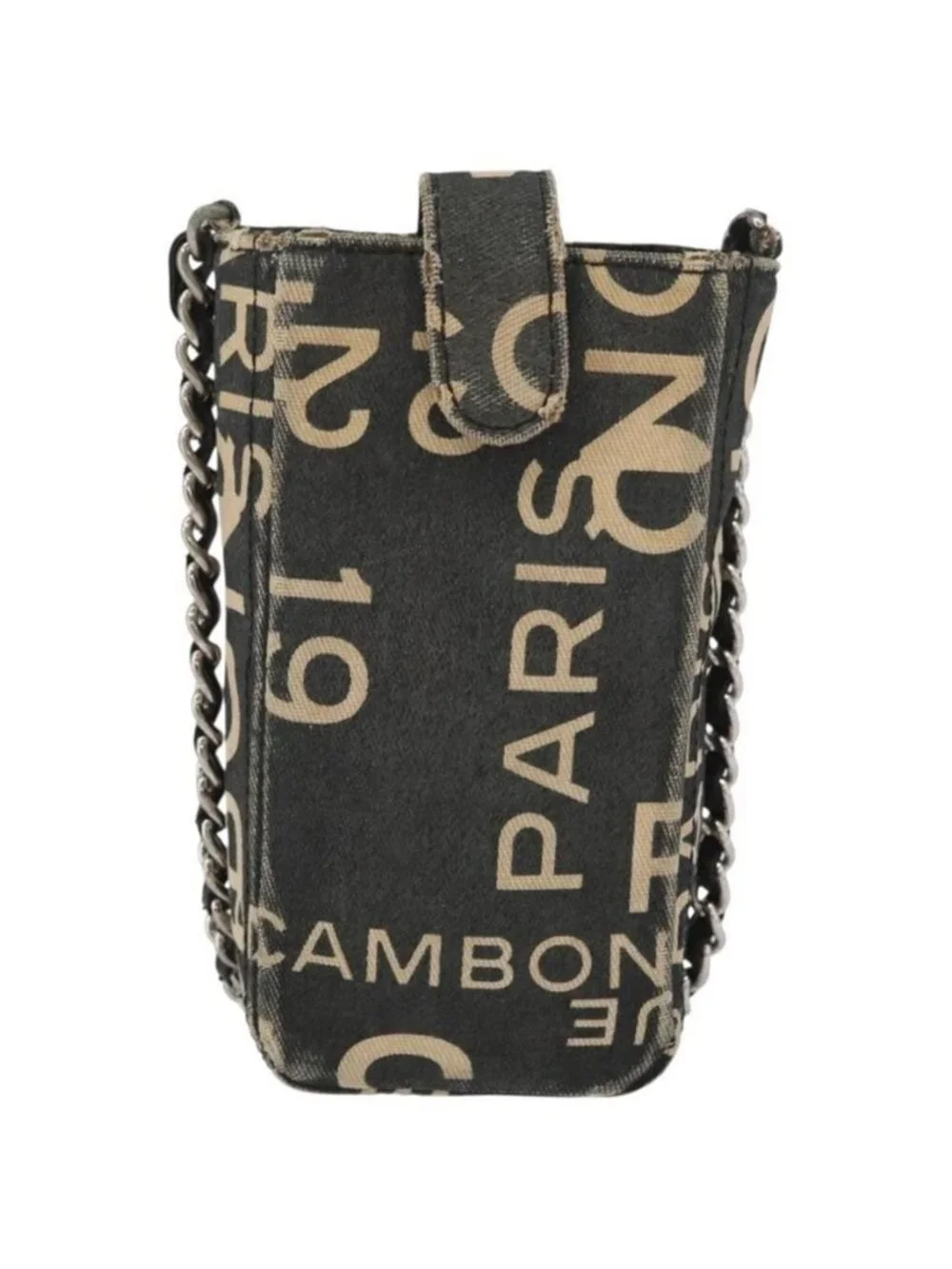 Authentic CHANEL By Sea Line Phone Pouch Shoulder Bag Canvas Black Silver CC